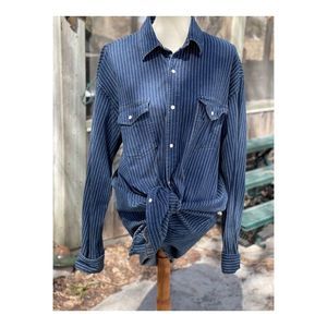 90s Stretch Denim Shirt Pearl Snap Button Stripes